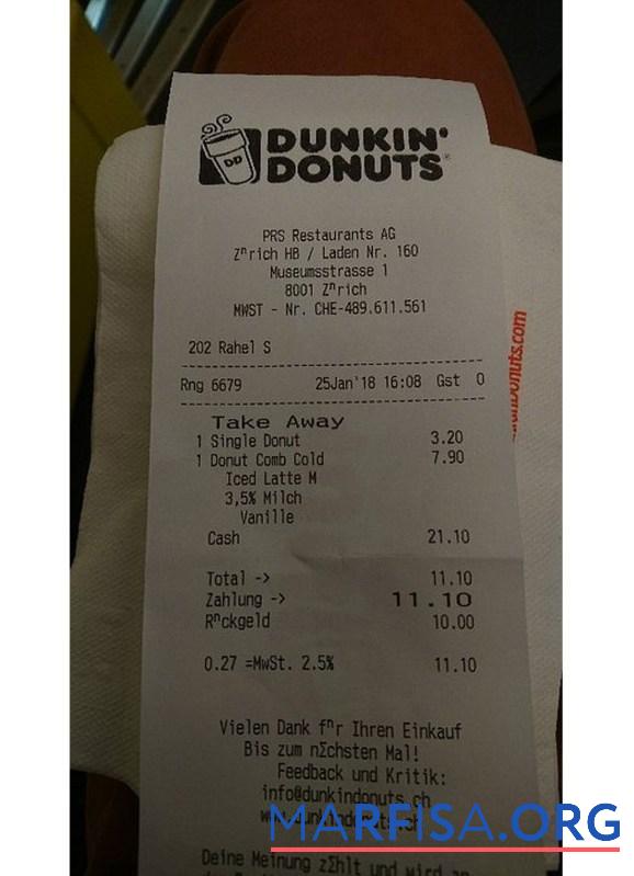 Realistic Dunkin donuts receipt real example